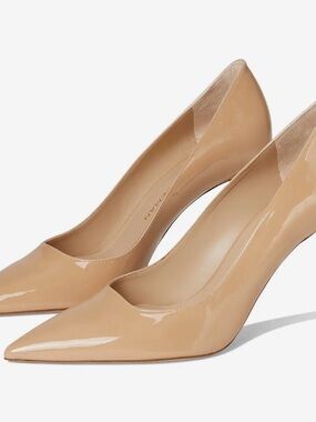 Stuart Weitzman Patent Pointed-Toe Pumps in Nude